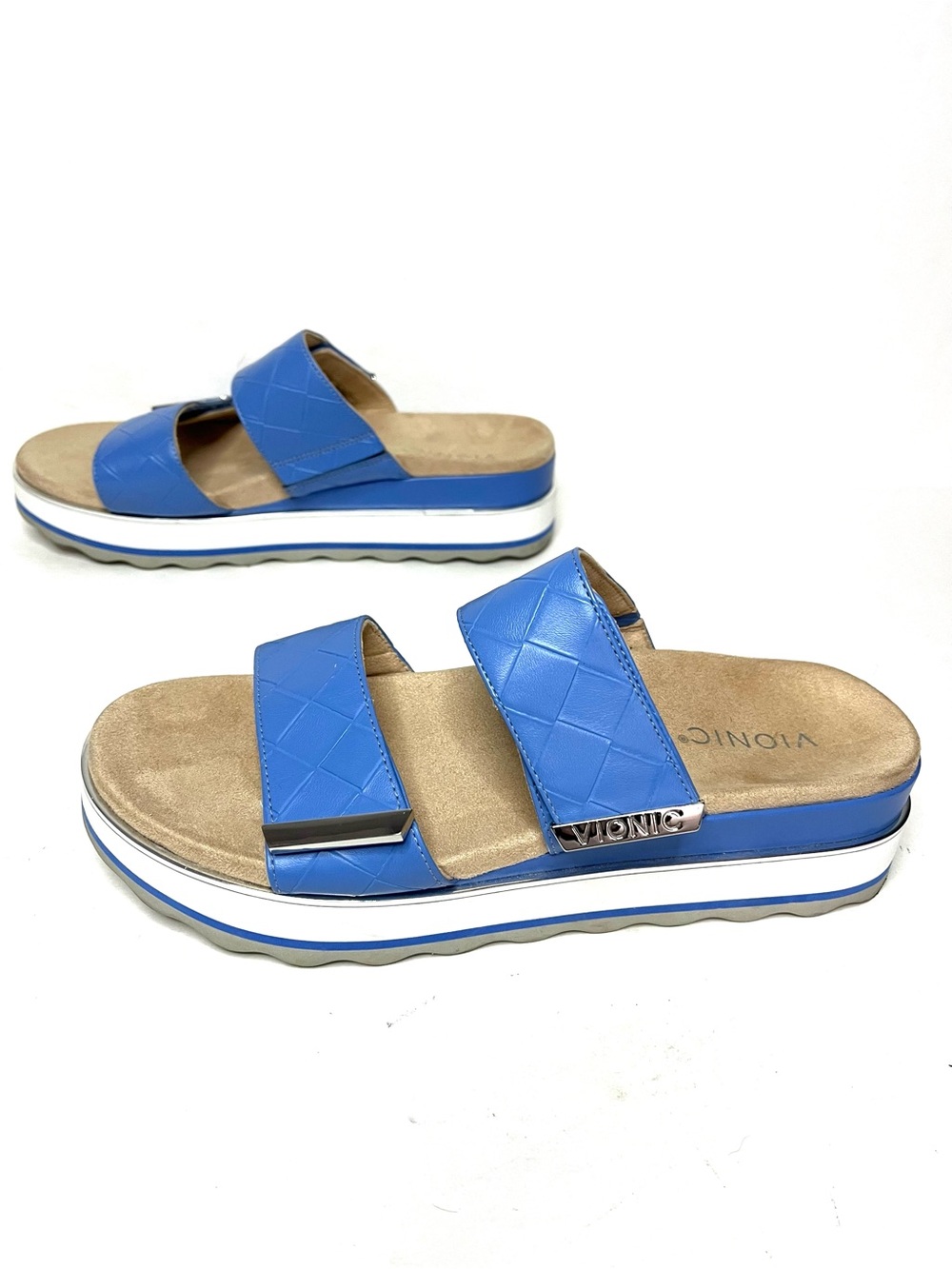 Vionic Brandie Flatform Slide Sandals in Azure (Sky Blue) - Sz 9.5